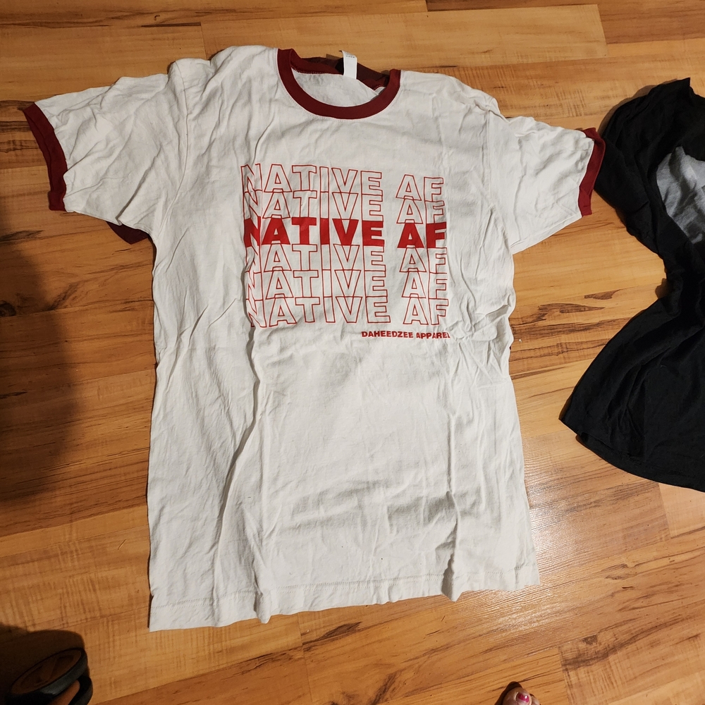 Native AF  White Tee with Red Trim